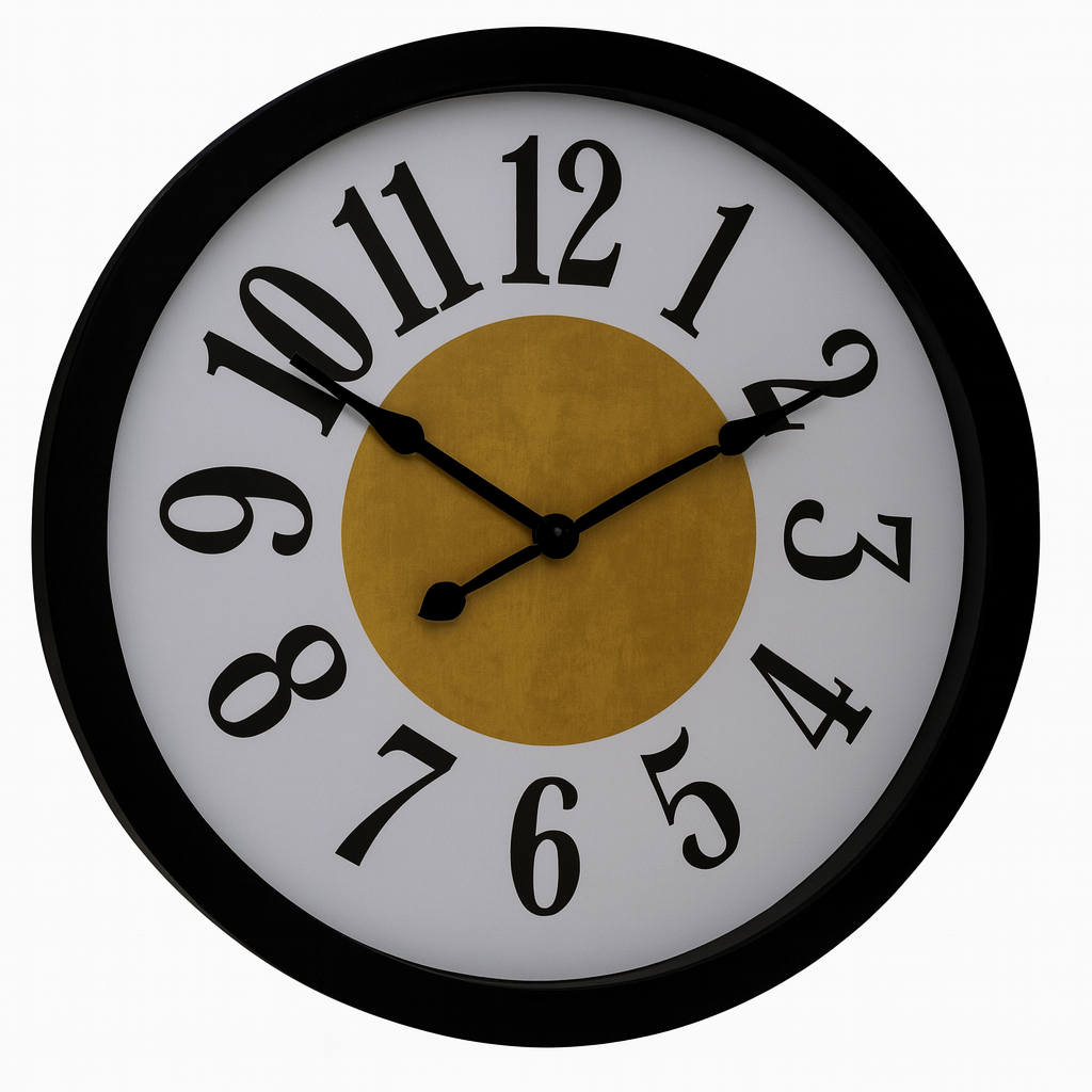 SCOTTISH 20" Modern Wall Clock – Black Plastic Frame with White Dial and Golden Center - Habitt