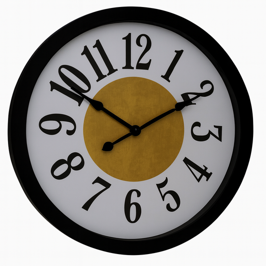 SCOTTISH 20" Modern Wall Clock – Black Plastic Frame with White Dial and Golden Center - Habitt