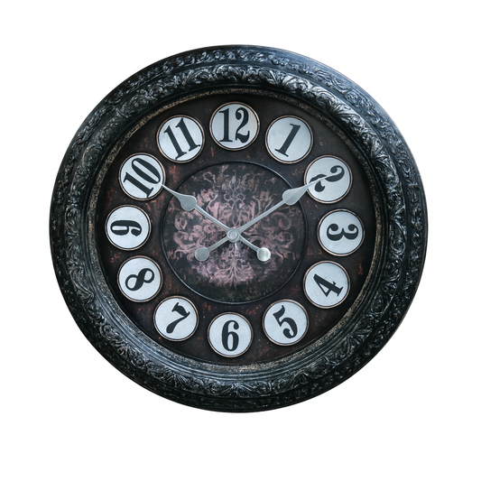 SUNRISE PLAIN 18" Vintage Wall Clock – Ornate Black Frame with Antique Dial Design - Habitt