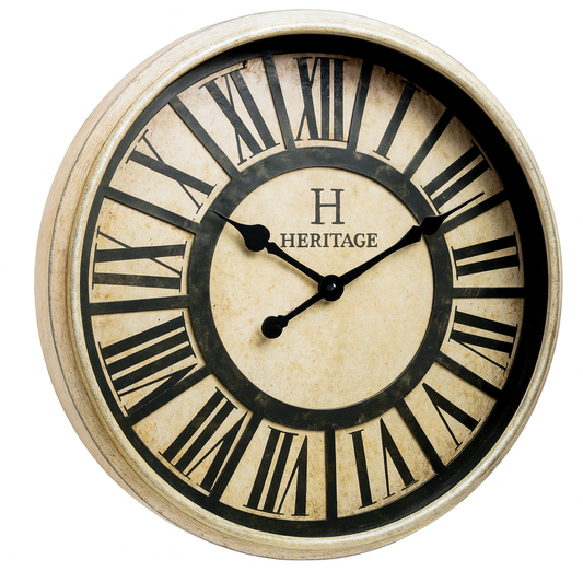 SCOTTISH 20" Heritage Roman Wall Clock – Antique Cream Plastic Frame with Classic Vintage Dial - Habitt