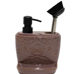 Elegant Dispenser with Brush – Mauve Embossed Design - Habitt