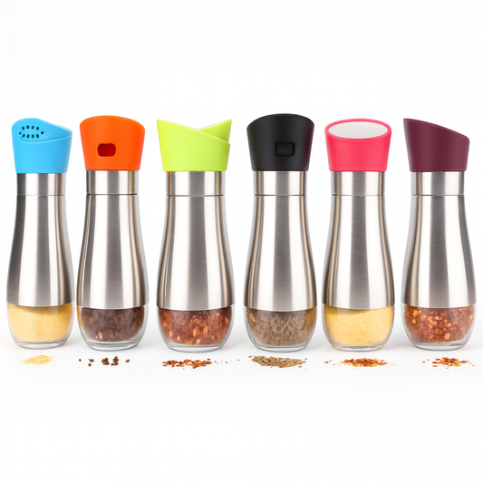 1Pc Stainless Steel Salt & Pepper Shaker – Assorted Color Lid (Single Piece) - Habitt