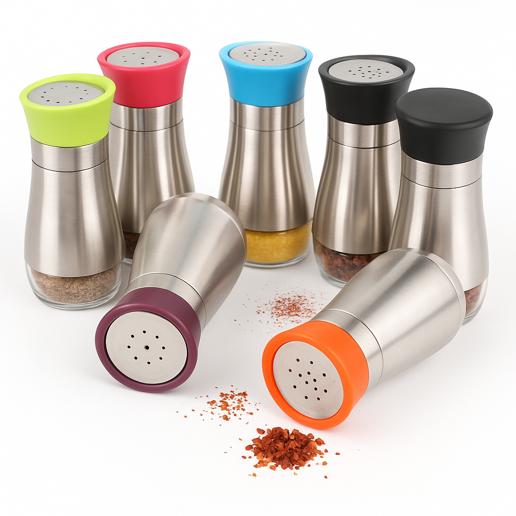 1Pc Stainless Steel Salt & Pepper Shaker – Assorted Color Top (CH-30, Single Piece) - Habitt