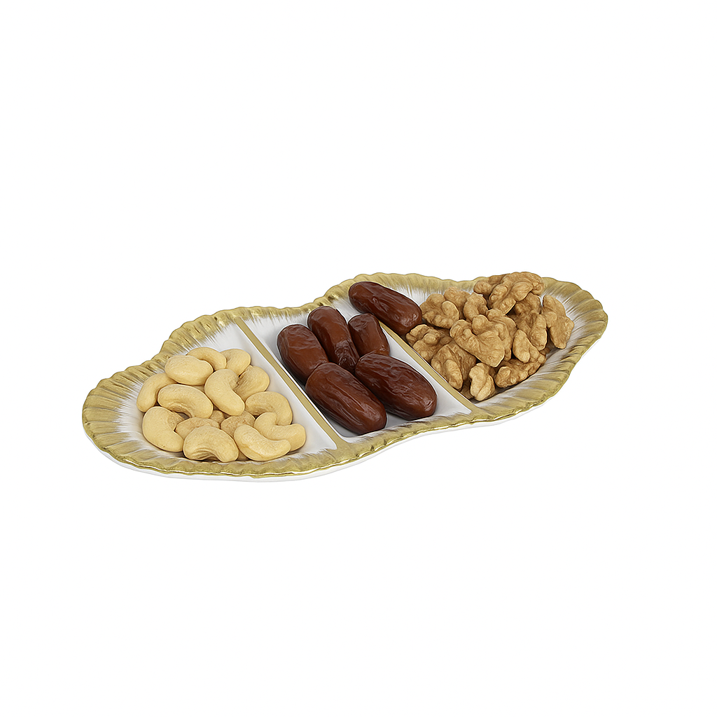 Elegant 3-Portion Serving Dish – Gold Rim Design - Habitt