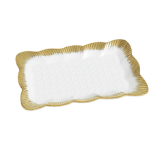 Rectangular Ceramic Serving Dish – White with Gold Border - Habitt