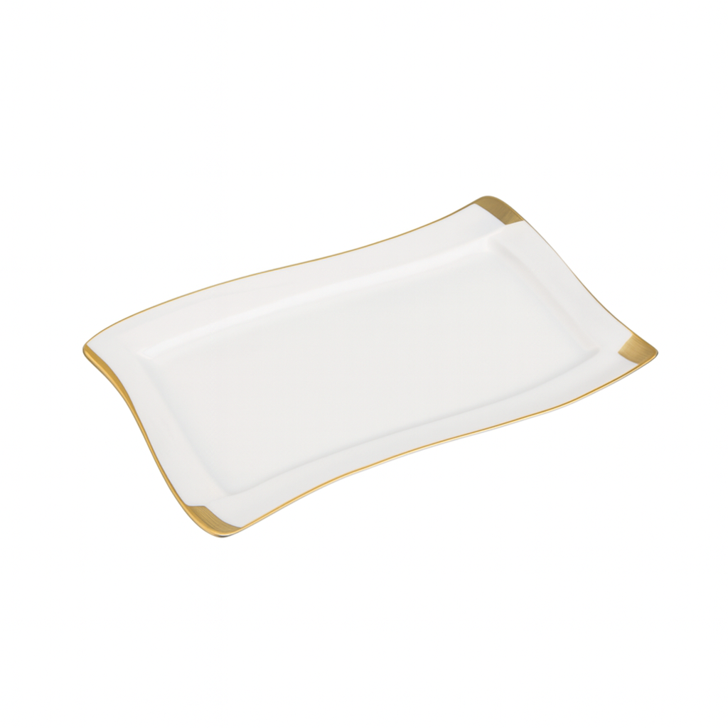 Rectangular Ceramic Serving Dish – White with Gold Trim - Habitt