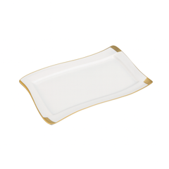 Rectangular Ceramic Serving Dish – White with Gold Trim - Habitt