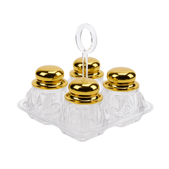 Salt & Pepper Cruet Set – 4 Pcs Acrylic with Rose Gold, Gold & Silver Lids - Habitt