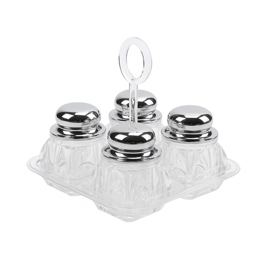 Salt & Pepper Cruet Set – 4 Pcs Acrylic with Rose Gold, Gold & Silver Lids - Habitt
