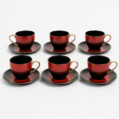 12-Piece Tea & Coffee Cup Set with Saucers red  – 6 Person Elegant Design Red&black - Habitt
