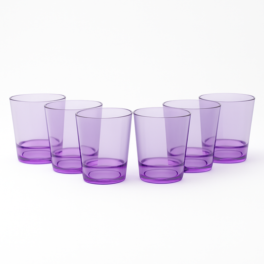 (Pack of 6) Multi-Colored Drinking Glasses – Premium Transparent Tumblers in Purple, Grey, Blue, Pink & Clear Shades - Habitt