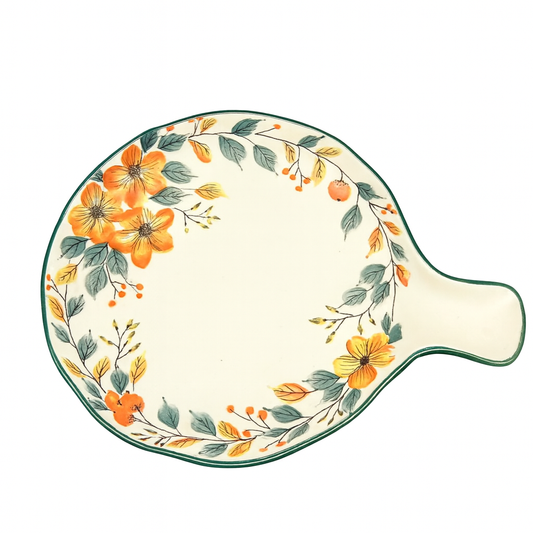 Round Ceramic Baking Dish with Handle – Floral Design (1 Pc, 25x20x3 cm) - Habitt