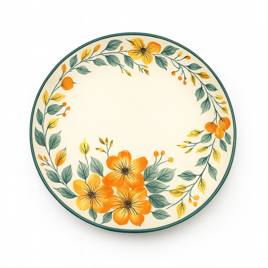 Floral Ceramic Side Plate – Round Design (1 Pc, 20x20x2 cm) - Habitt