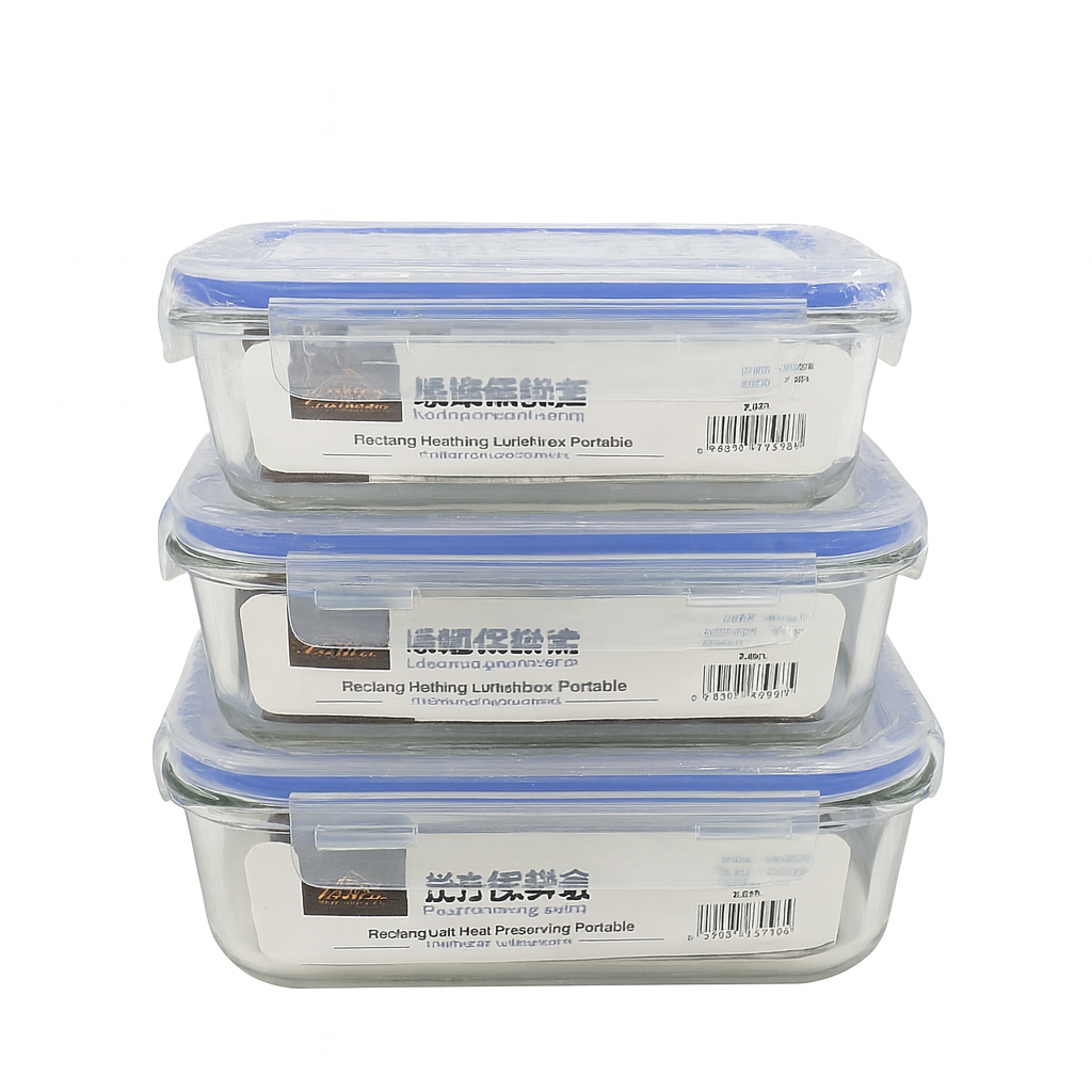 1Pc Premium Airtight Rectangle Glass Food Storage Containers– 1040ml, 1520ml & 2260ml | Leakproof, Microwave & Freezer Safe - Habitt