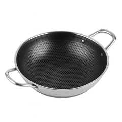 Stainless Steel Karahi without Lid | 28cm & 32cm | Double Handle Deep Frying Pan | Non-Stick Honeycomb Cookware for Gas & Induction - Habitt