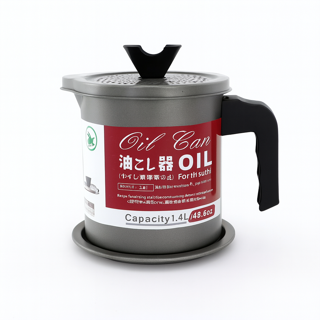 1.4L Oil Pot with Strainer – Stainless Steel Grease Container with Lid & Handle for Kitchen Use - Habitt