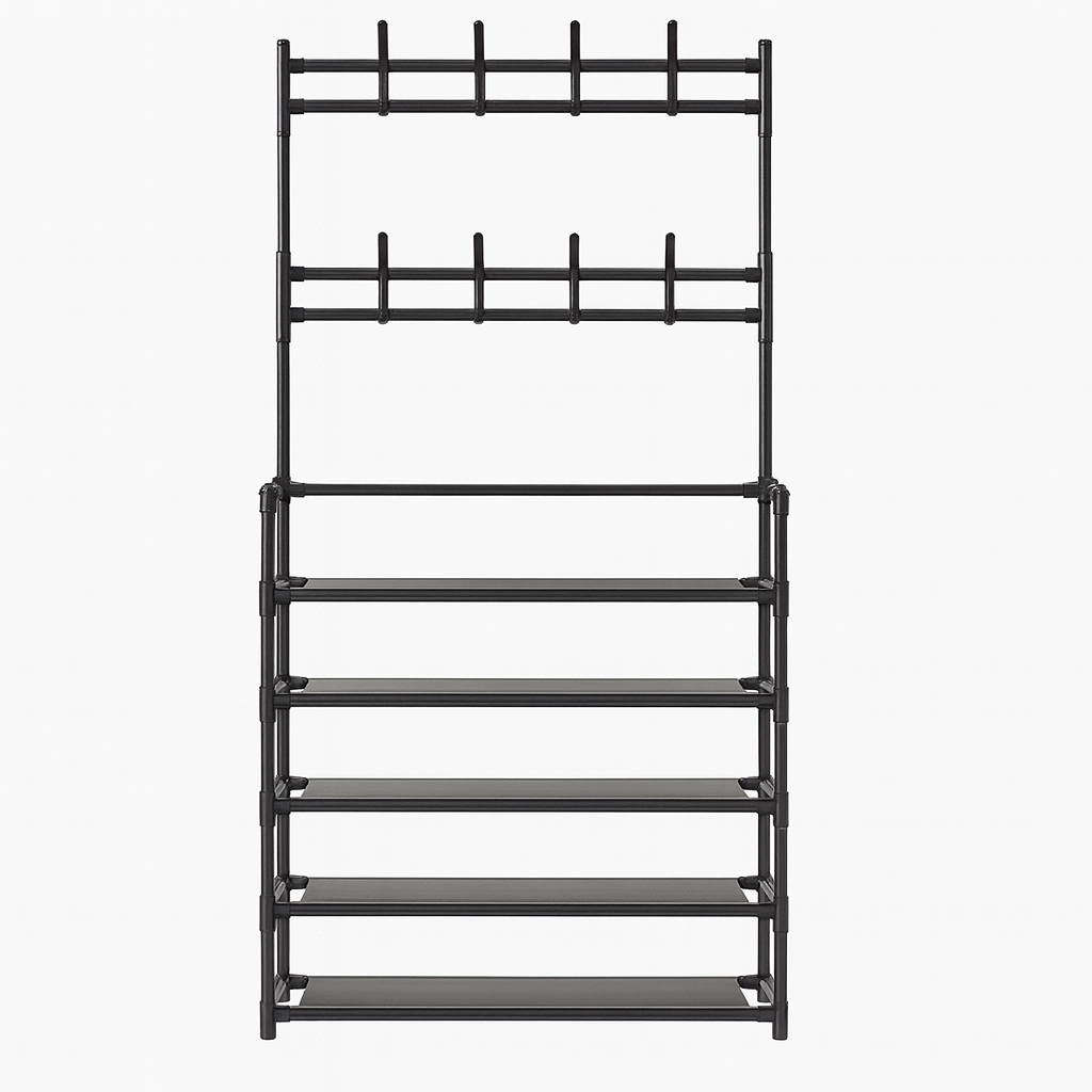 Multifunctional 5-Layer Shoe & Hat Rack with Hooks – Space-Saving Storage Organizer - Habitt