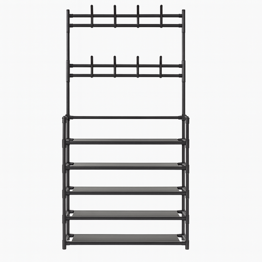Multifunctional 5-Layer Shoe & Hat Rack with Hooks – Space-Saving Storage Organizer - Habitt