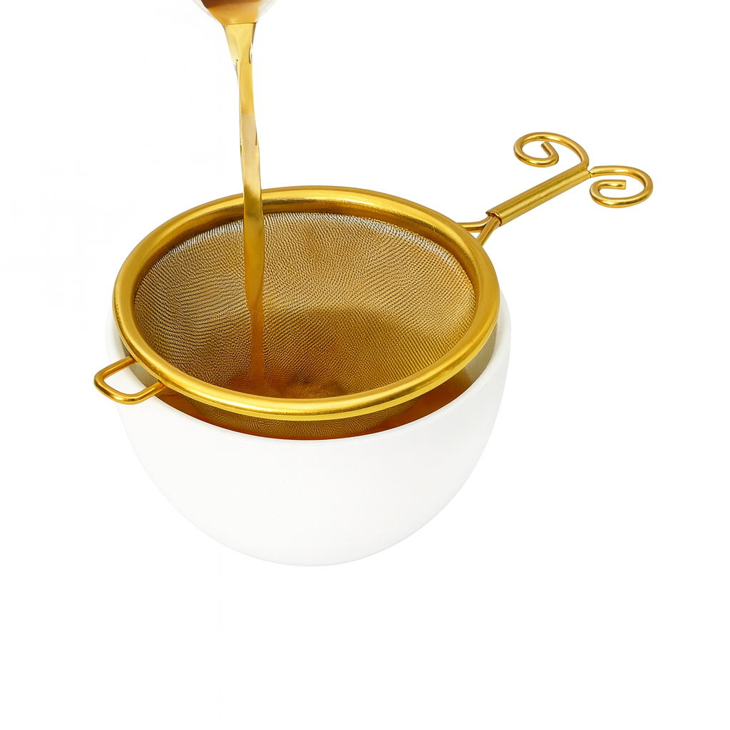 Golden Tea Strainer – Fine Mesh Filter with Scissor Style Handle - Habitt