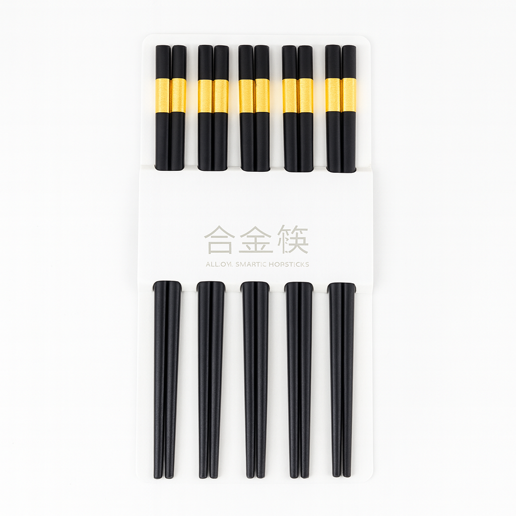 10 Pcs Chopsticks Set – Reusable Alloy with Gold Accent - Habitt