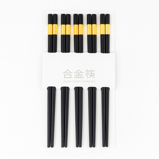 10 Pcs Chopsticks Set – Reusable Alloy with Gold Accent - Habitt