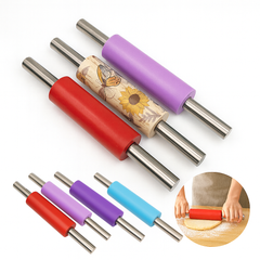 1 pc 8-Inch Silicone Rolling Pin with Stainless Steel Handle Assorted Colors– Non-Stick Dough Roller - Habitt