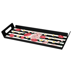 Magical Black Smart Serving Tray – Floral Striped Design with Handles - Habitt