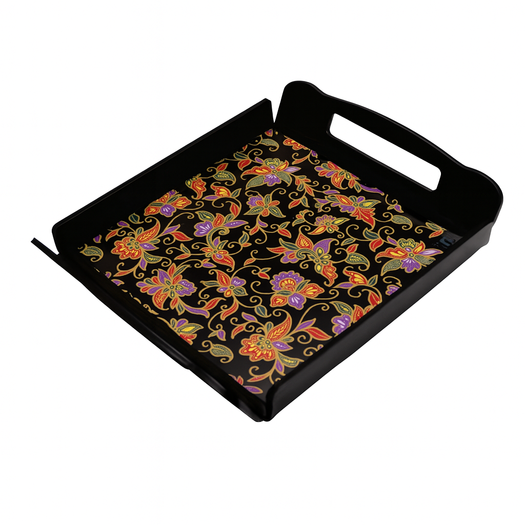 Magical Black AP Tray – Square Floral Serving Tray with Handles - Habitt