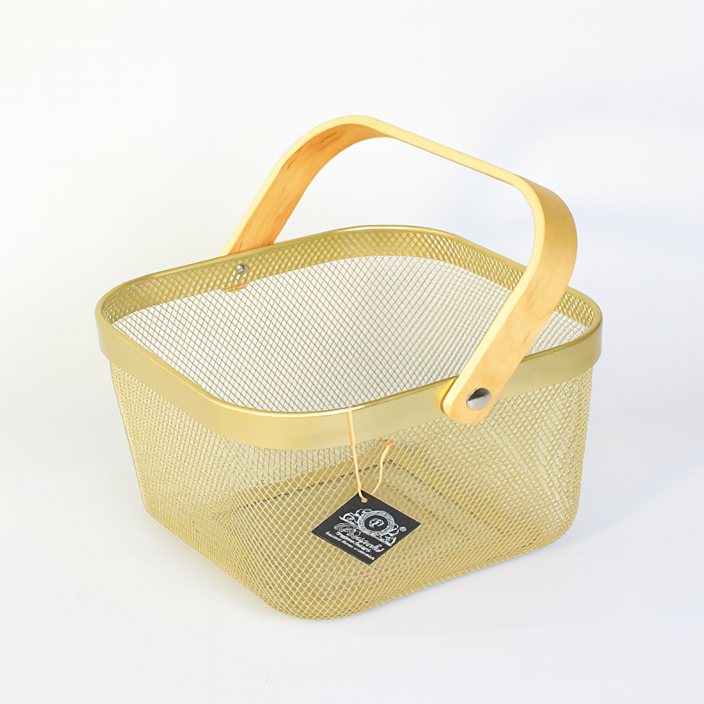 Fruit Basket with Bamboo Handle – 10 × 8 Inch (Gold) - Habitt