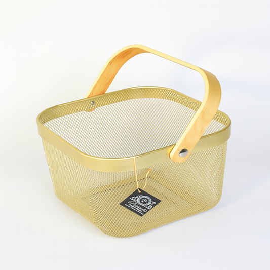 Fruit Basket with Bamboo Handle – 10 × 8 Inch (Gold) - Habitt