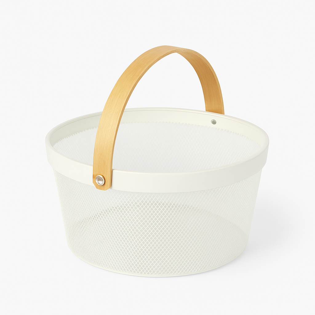 Fruit Basket with Bamboo Handle – 10 × 7 Inch (White) - Habitt