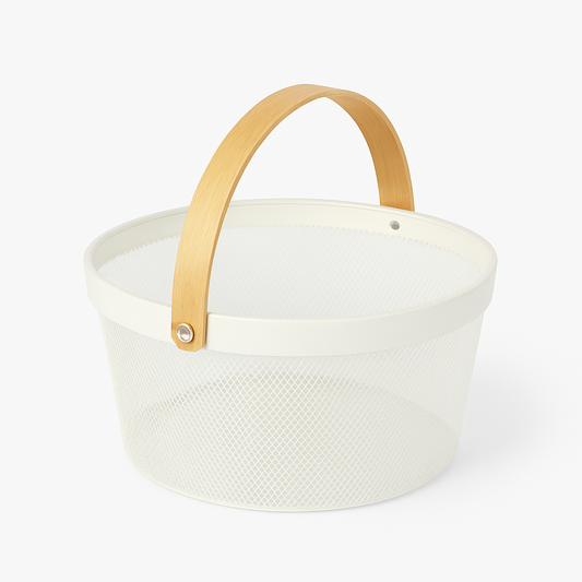 Fruit Basket with Bamboo Handle – 10 × 7 Inch (White) - Habitt