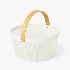 Fruit Basket with Bamboo Handle – 10 × 7 Inch (White) - Habitt