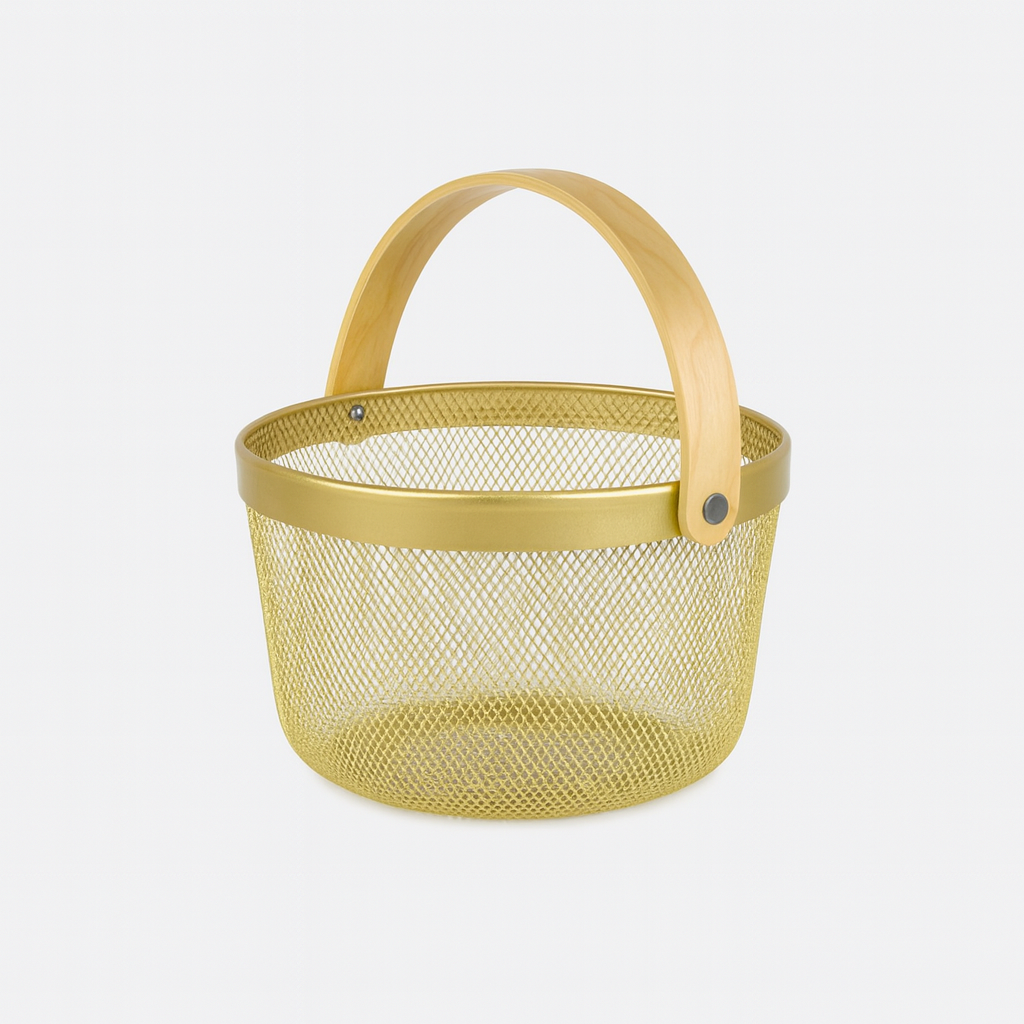 Fruit Basket with Bamboo Handle – 10 × 7 Inch (Gold) - Habitt