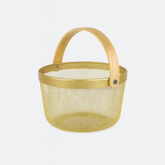 Fruit Basket with Bamboo Handle – 10 × 7 Inch (Gold) - Habitt