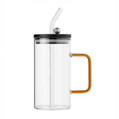 250ml Straw Glass – Clear Borosilicate with Handle, Lid & Reusable Straw (Pink & Black) - Habitt