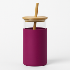 1Pc 500ml Straw Glass Bottle – Reusable with Wooden Lid & Silicone Sleeve (Green, Pink, Blue, Beige) - Habitt