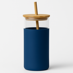 1Pc 500ml Straw Glass Bottle – Reusable with Wooden Lid & Silicone Sleeve (Green, Pink, Blue, Beige) - Habitt