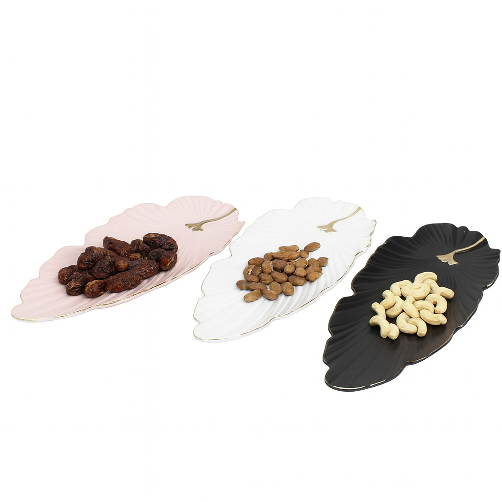 1Pc Leaf Platter Single – Pink, White &amp; Black | Decorative Serving Tray - Habitt