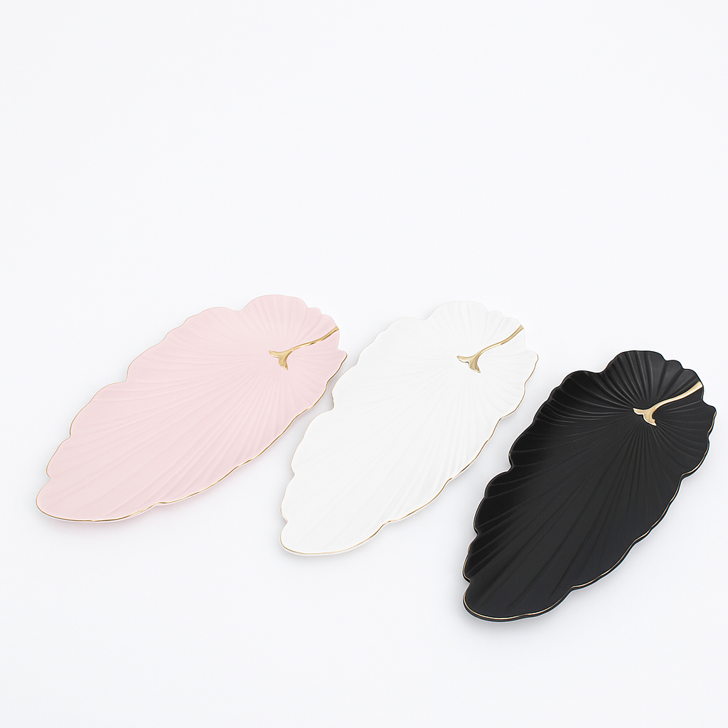 1Pc Leaf Platter Single – Pink, White &amp; Black | Decorative Serving Tray - Habitt