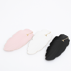 1Pc Leaf Platter Single – Pink, White &amp; Black | Decorative Serving Tray - Habitt