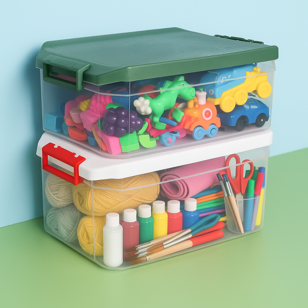 1pc Large Plastic Storage Box with Locking Lid – 4500ml Food-Grade Container (Red & Transparent) - Habitt