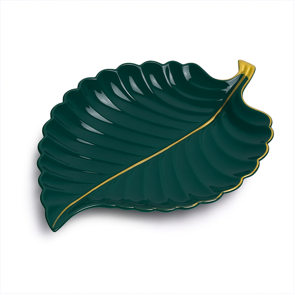 1Pc Leaf Platter Single – Green (Small & Large) | Luxury Ceramic Decorative Serving Tray - Habitt