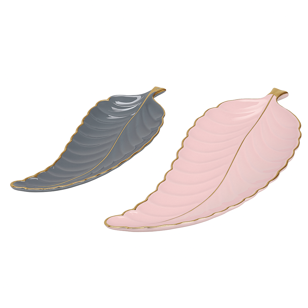 1Pc Leaf Platter Single – Grey (Small) & Pink (Large) | Elegant Ceramic Serving Platter - Habitt