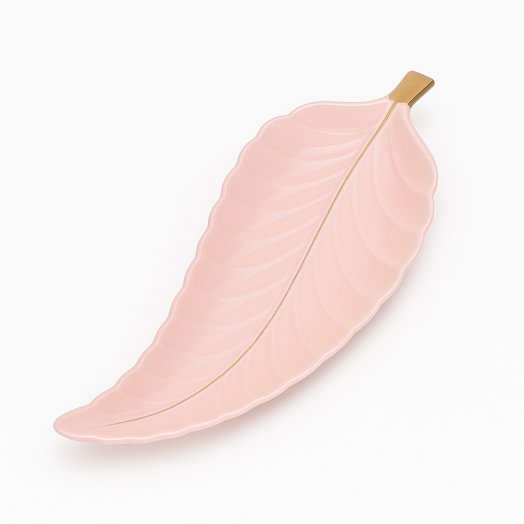 1Pc Leaf Platter Single – Grey (Small) & Pink (Large) | Elegant Ceramic Serving Platter - Habitt