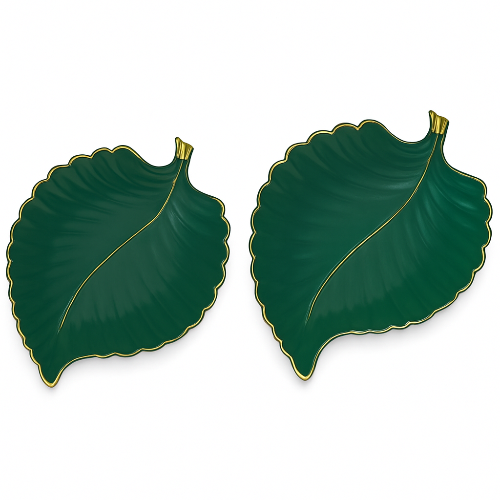 1Pc Leaf Platter Single – Green (Small & Large) | Luxury Ceramic Decorative Serving Tray - Habitt