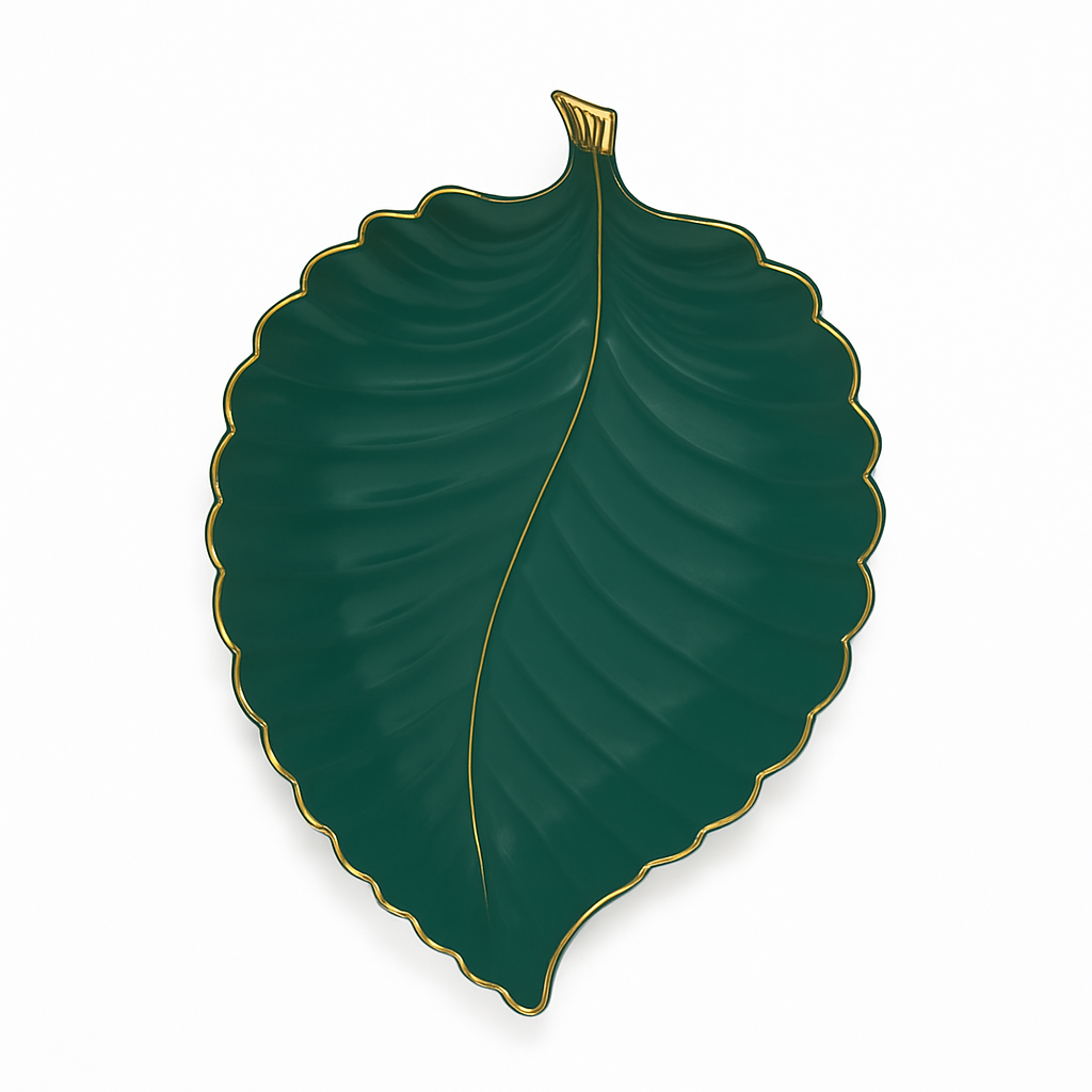 1Pc Leaf Platter Single – Green (Small & Large) | Luxury Ceramic Decorative Serving Tray - Habitt