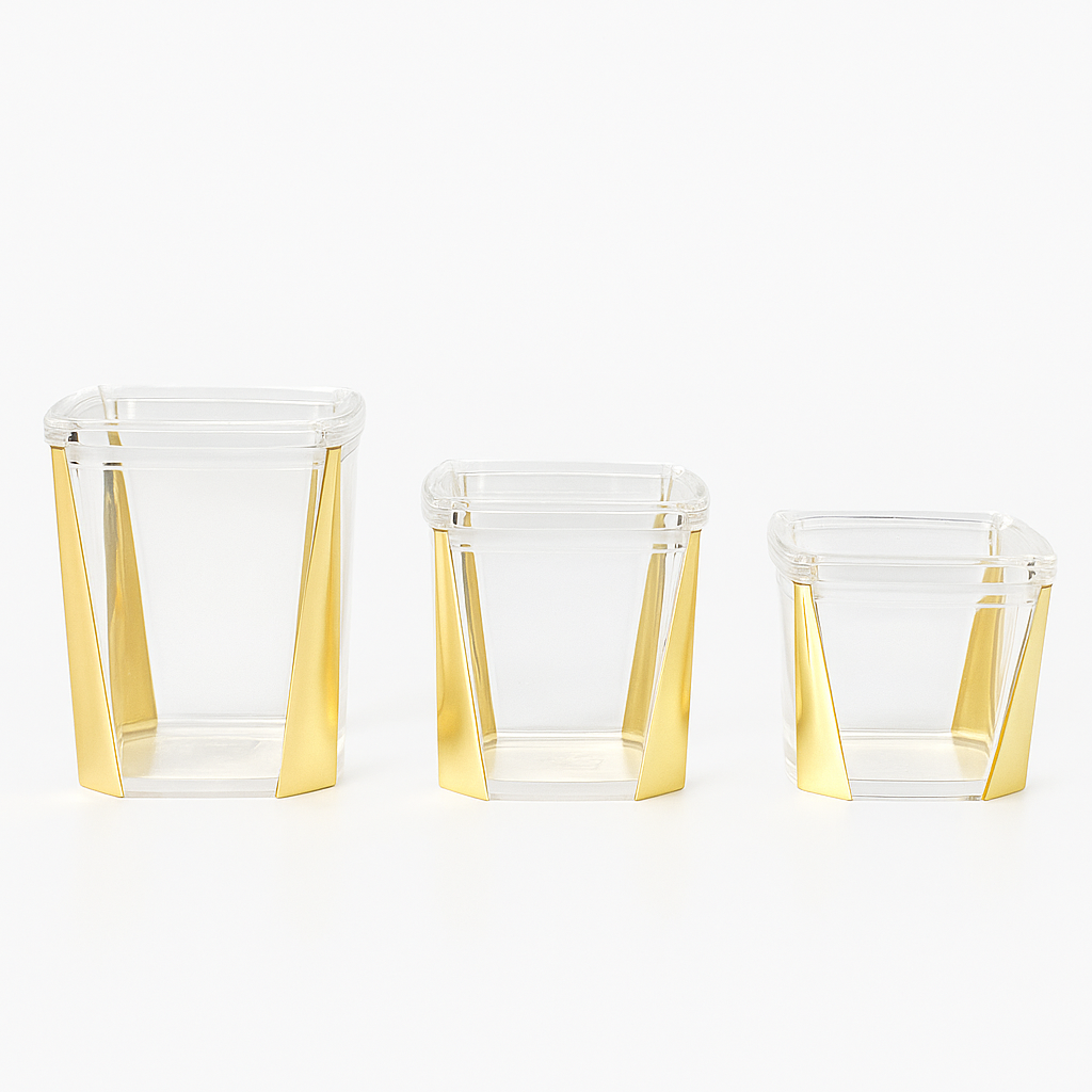 1Pc Acrylic Jar – Small, Medium & Large | Transparent Storage Container with Gold Design - Habitt