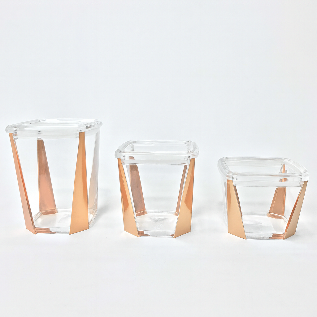 1Pc Acrylic Jar – Small, Medium & Large | Transparent Storage Container with Rose Gold Design - Habitt