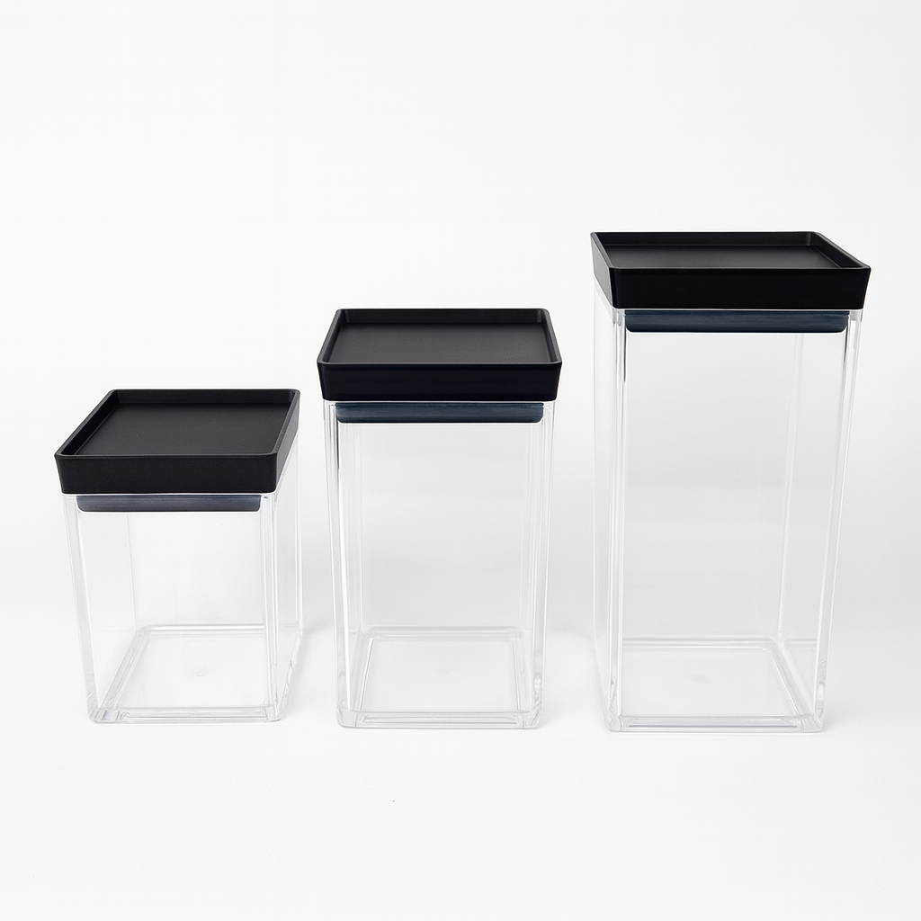 1Pc Acrylic Jar – Small, Medium & Large | Transparent Storage Container with Black Lid - Habitt